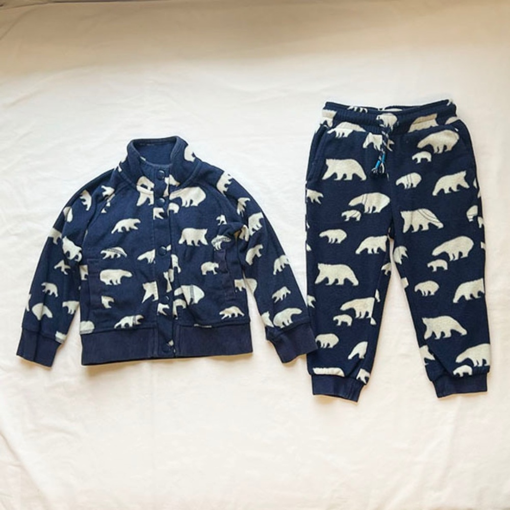 Mini Boden Polar Bear Fleece Sweatshirt + Drawstring Pants SET 18-24Mo